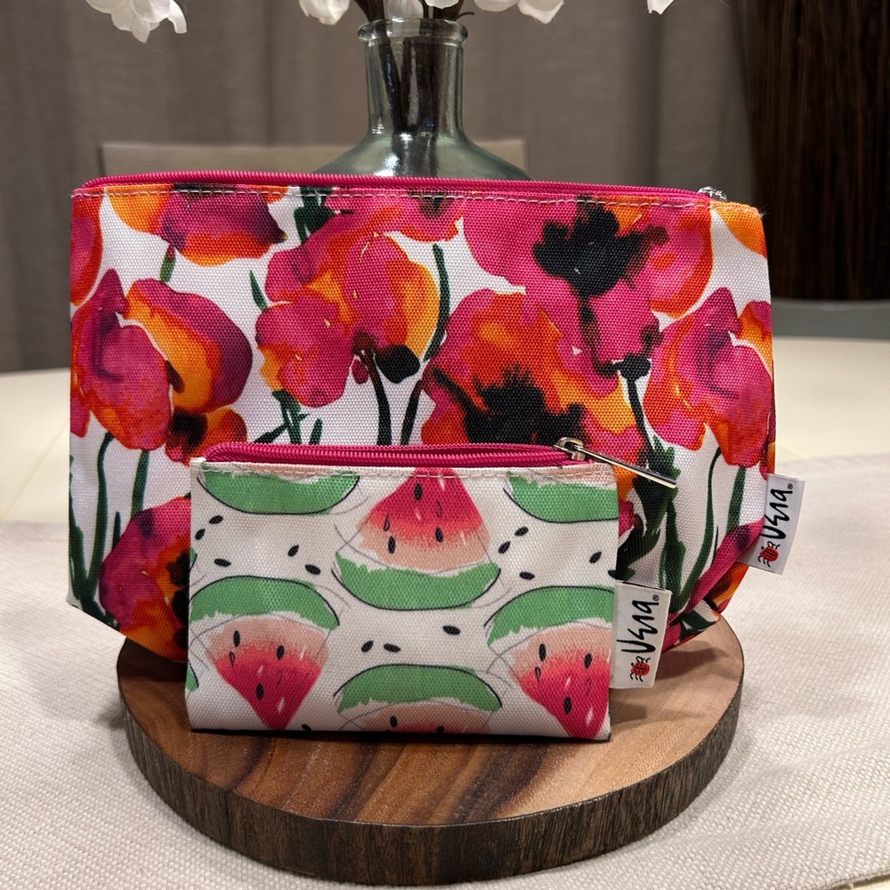 Floral and Watermelon Print Pouch Set